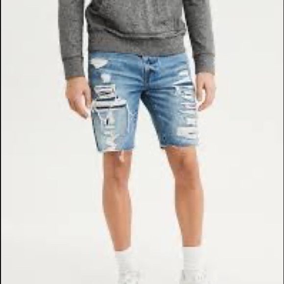 AEO Mens Patched Distressed Denim Shorts - Picture 1 of 9